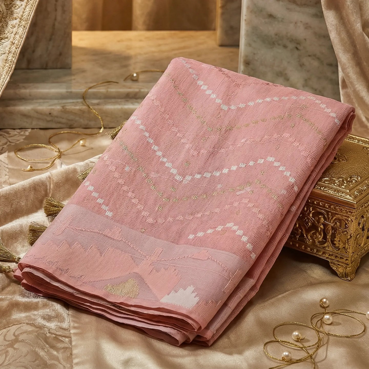 Soft Pink Handloom Dhakai Jamdani Saree: Pure Cotton, Intricate Motifs