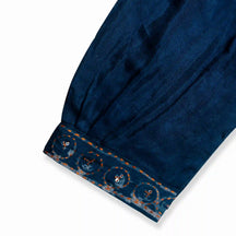 Blue CraftX Silk Blouse With Hand Embroidery & Batik Design