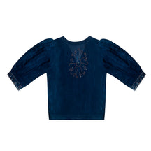 Blue CraftX Silk Blouse With Hand Embroidery & Batik Design