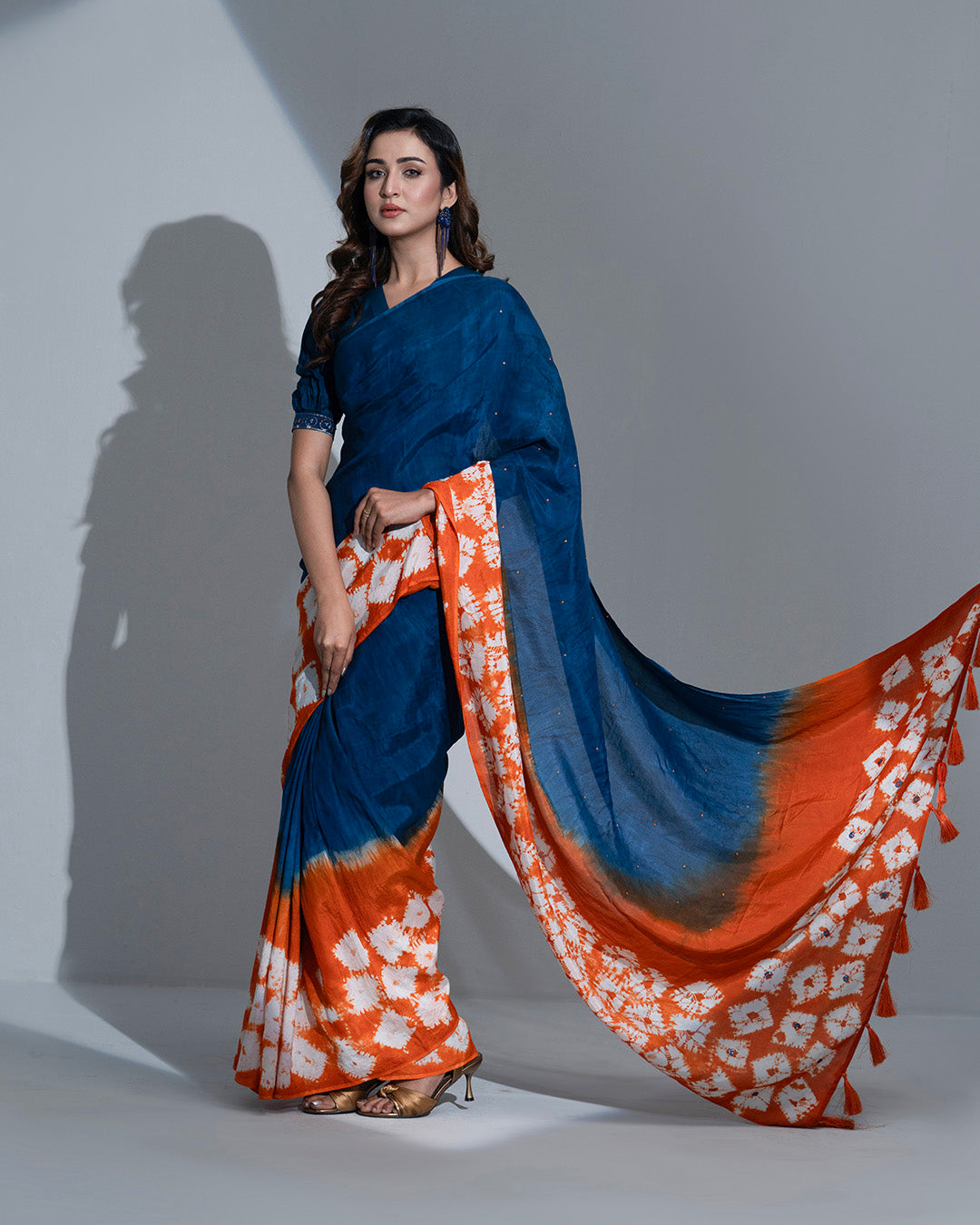 Cobalt CrushX Silk Saree: Shibori Art with Sequin Work