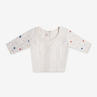 Cloud LineX Cotton Blouse: Hand Embroidery & Artisan Back Buttons