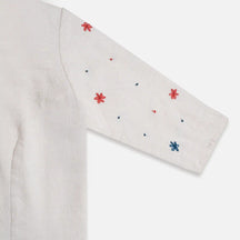 Cloud LineX Cotton Blouse: Hand Embroidery & Artisan Back Buttons