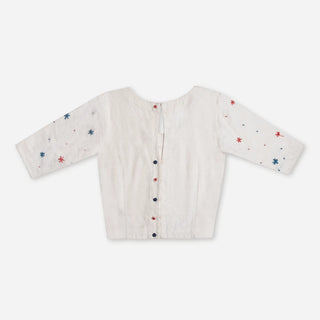 Cloud LineX Cotton Blouse: Hand Embroidery & Artisan Back Buttons