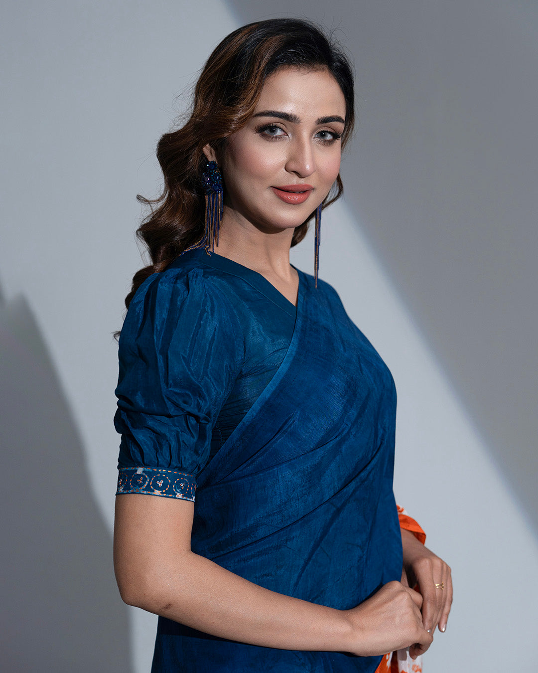Cobalt CrushX Silk Saree: Shibori Art with Sequin Work