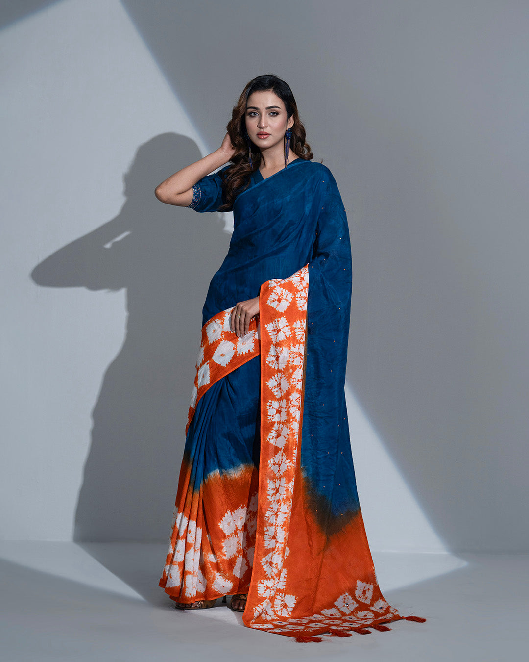 Cobalt CrushX Silk Saree: Shibori Art with Sequin Work