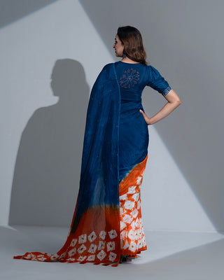 Cobalt CrushX Silk Saree: Shibori Art with Sequin Work