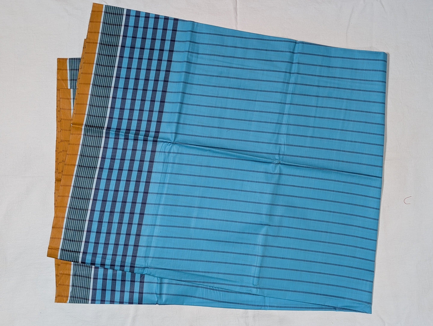 RegularX Blue Handloom Cotton Lungi 80 Count Stitched Comfort