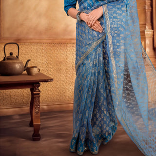 Luxury Eco GlazeX Organza Saree (Blue)