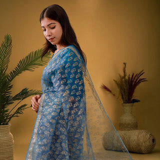 Luxury Eco GlazeX Organza Saree (Blue)