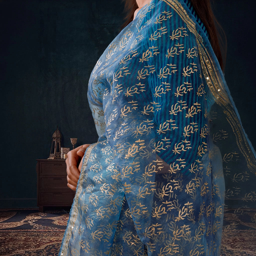 Luxury Eco GlazeX Organza Saree (Blue)