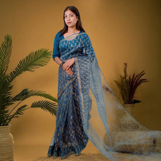 Luxury Eco GlazeX Organza Saree (Blue)