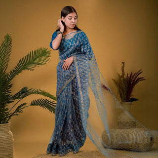 Luxury Eco GlazeX Organza Saree (Blue)