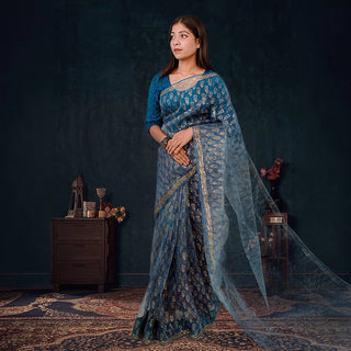 Luxury Eco GlazeX Organza Saree (Blue)