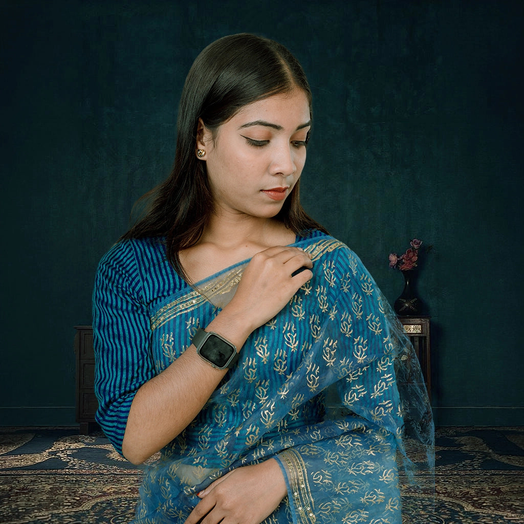 Luxury Eco GlazeX Organza Saree (Blue)
