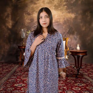 FloraX Kurti: Purple Cotton & Katha Stitch Design