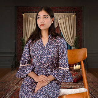 FloraX Kurti: Purple Cotton & Katha Stitch Design