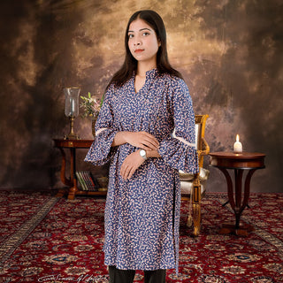 FloraX Kurti: Purple Cotton & Katha Stitch Design