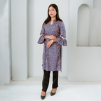 FloraX Kurti With Purple Cotton And Small Flower Print Lightweight Feel