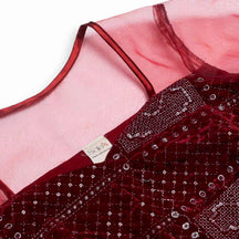 Gilded GlowX Velvet Blouse: Golden Karchupi & Organza Illusion