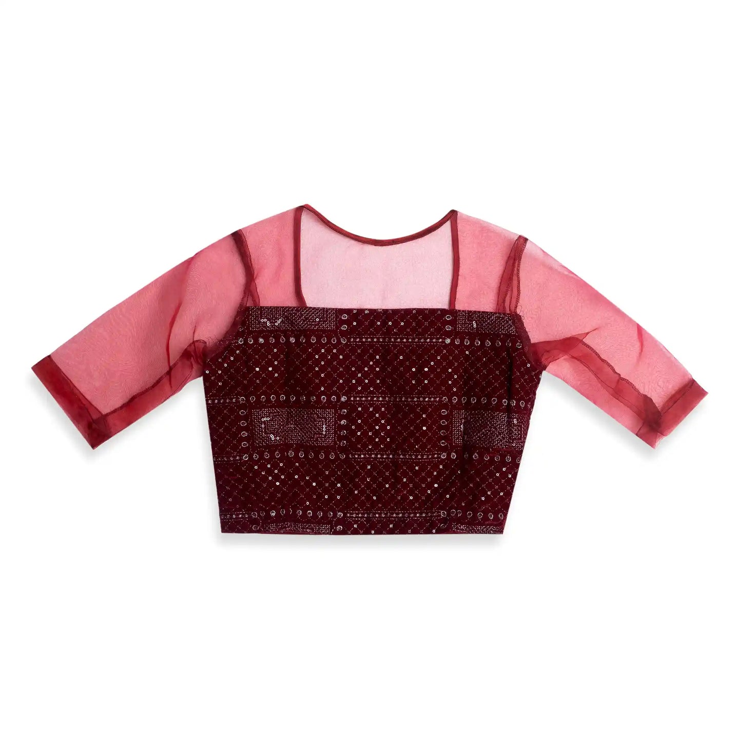 Gilded GlowX Velvet Blouse: Golden Karchupi & Organza Illusion