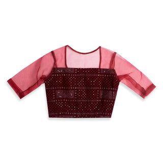 Gilded GlowX Velvet Blouse: Golden Karchupi & Organza Illusion