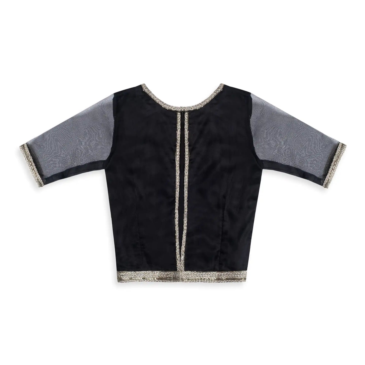 Golden MistX Organza Blouse: Elegant Golden Lace & Silk Lining