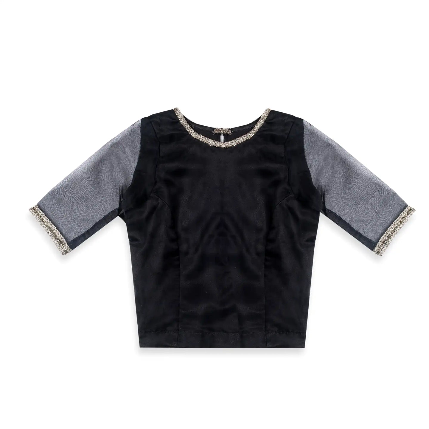 Golden MistX Organza Blouse: Elegant Golden Lace & Silk Lining