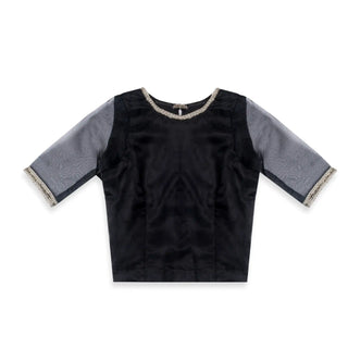 Golden MistX Organza Blouse: Elegant Golden Lace & Silk Lining