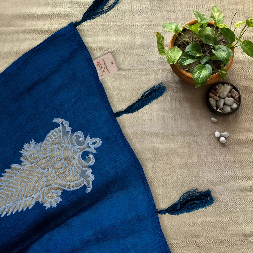 Classic Handcrafted Indigo NoirX Cotta Cotton Saree (Black & Blue Two-Tone)