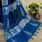 Classic Handcrafted Indigo NoirX Cotta Cotton Saree (Black & Blue Two-Tone)