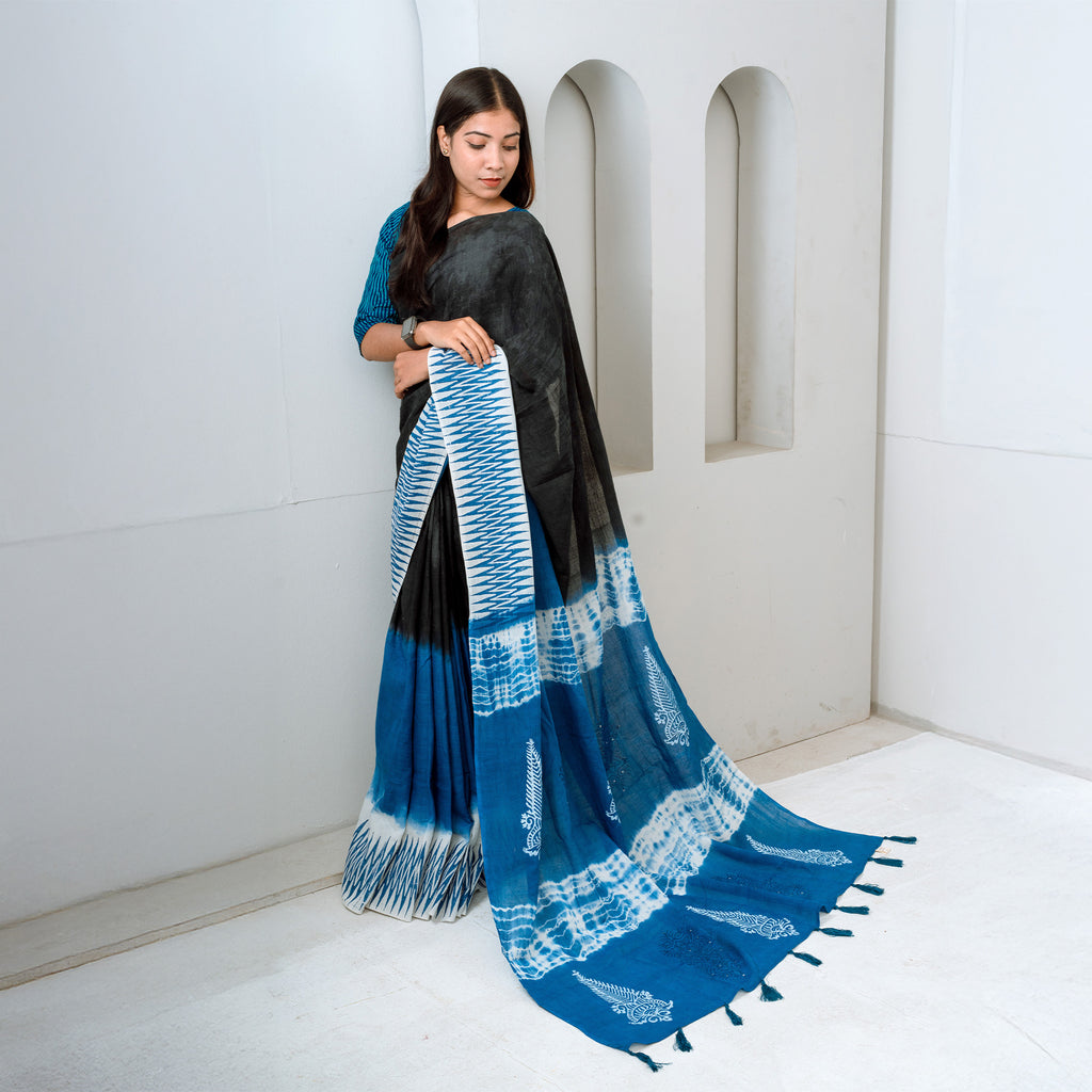 Elegant NoirX Block Printed Saree