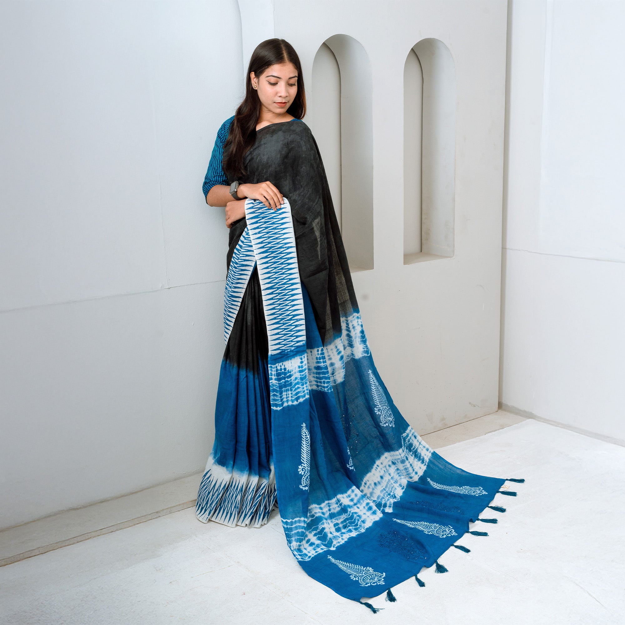 Elegant NoirX Block Printed Saree