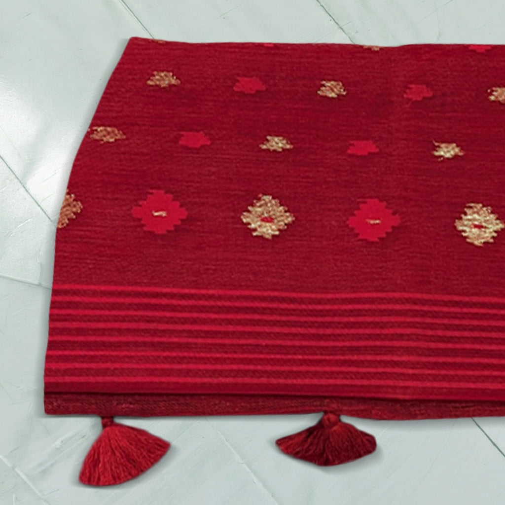 Radiant Red Handloom Dhakai Jamdani Saree: Premium Cotton, Intricate Motifs