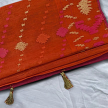 Vibrant Orange Handloom Dhakai Jamdani Saree: Lightweight Weave, Rich Motifs