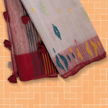 Red and White Handloom Dhakai Jamdani Saree: Classic Weave, Traditional Motifs