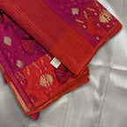 Classic Magenta Handloom Dhakai Jamdani Saree: Pure Cotton, Intricate Motifs