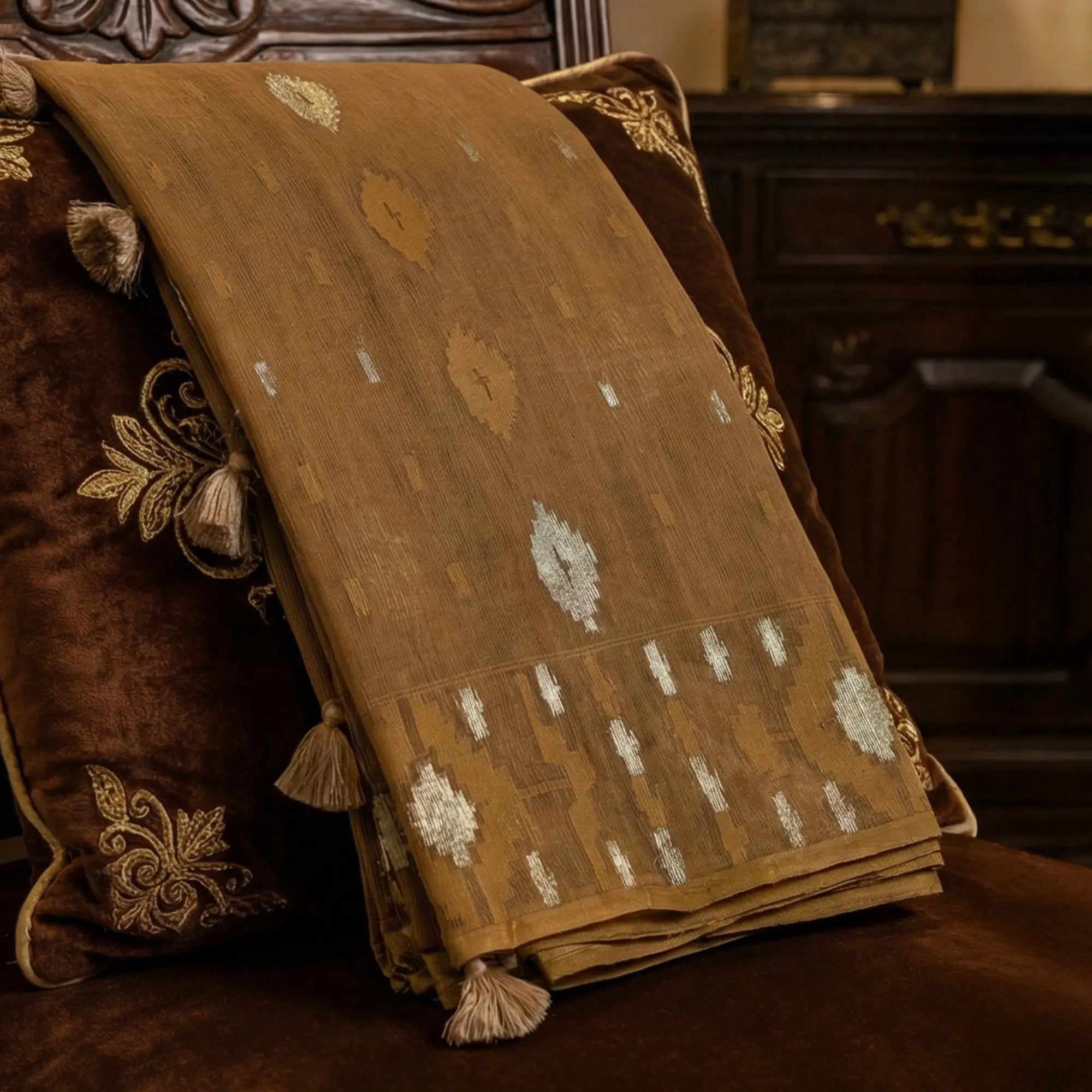 Earthy Brown Handloom Dhakai Jamdani Saree: Soft Texture, Traditional Motifs