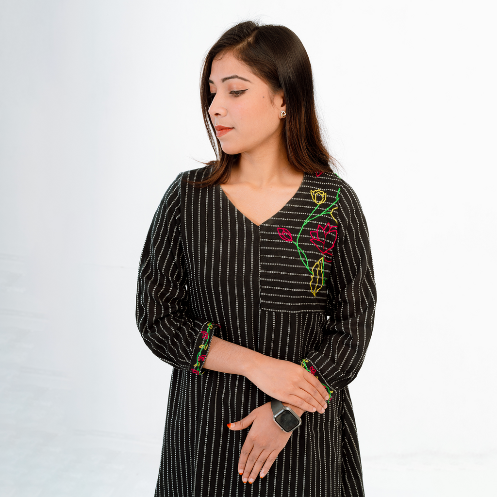 LotusX Kurti With Contrast Hand Embroidery Stylish And Unique Design