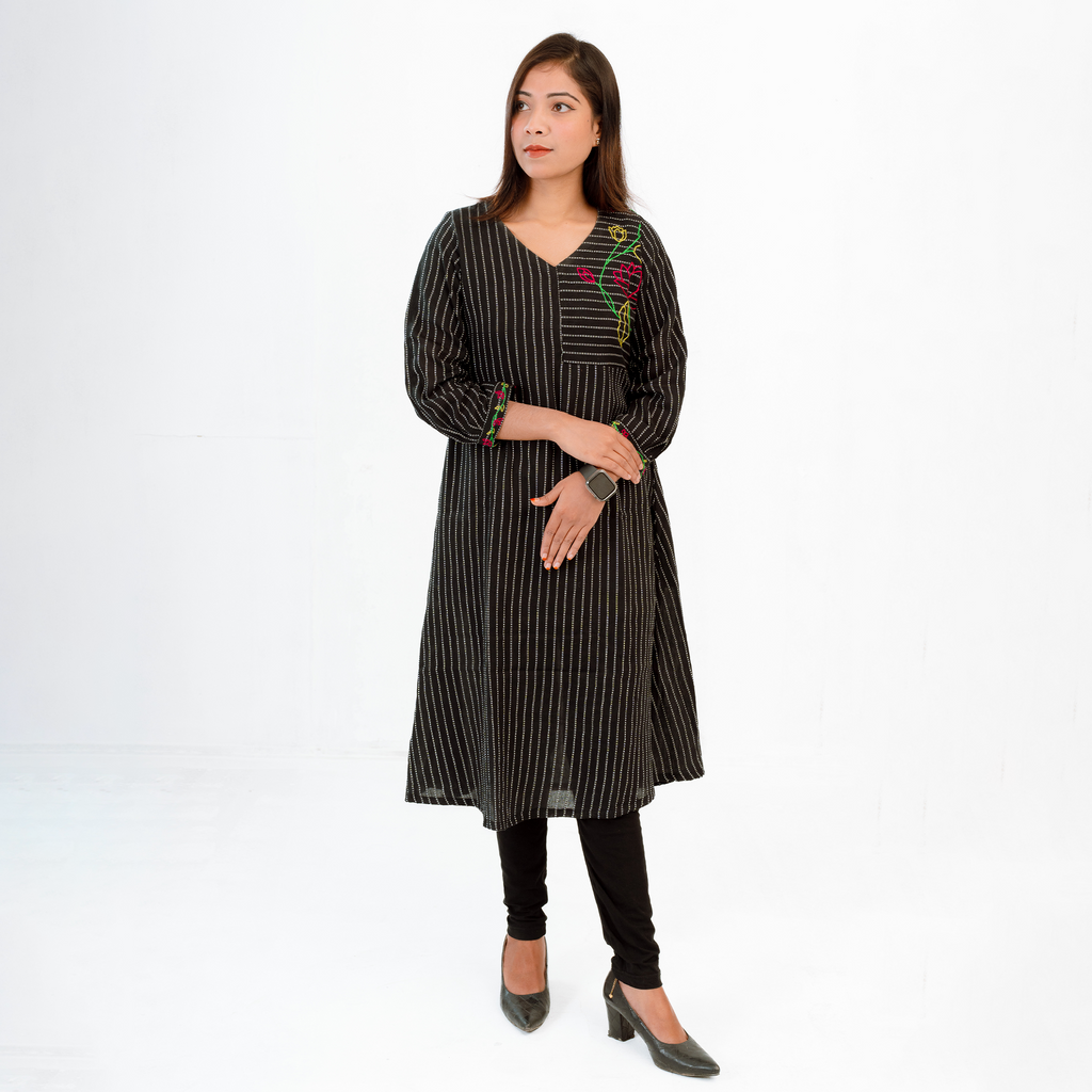 LotusX Kurti With Contrast Hand Embroidery Stylish And Unique Design