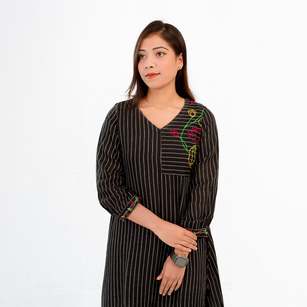 LotusX Kurti With Contrast Hand Embroidery Stylish And Unique Design