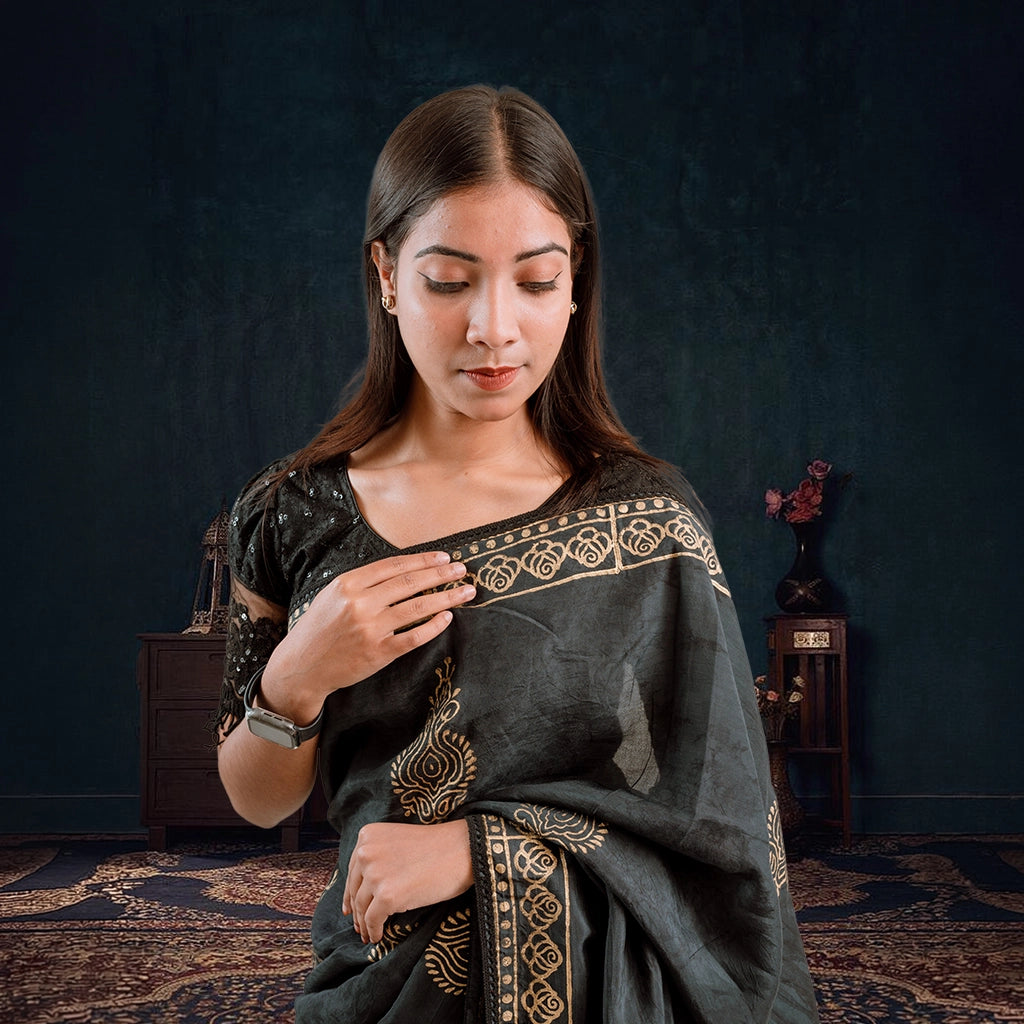 Premium Midnight SkyX Silk Saree (Black)