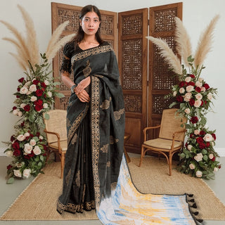 Premium Midnight SkyX Silk Saree (Black)