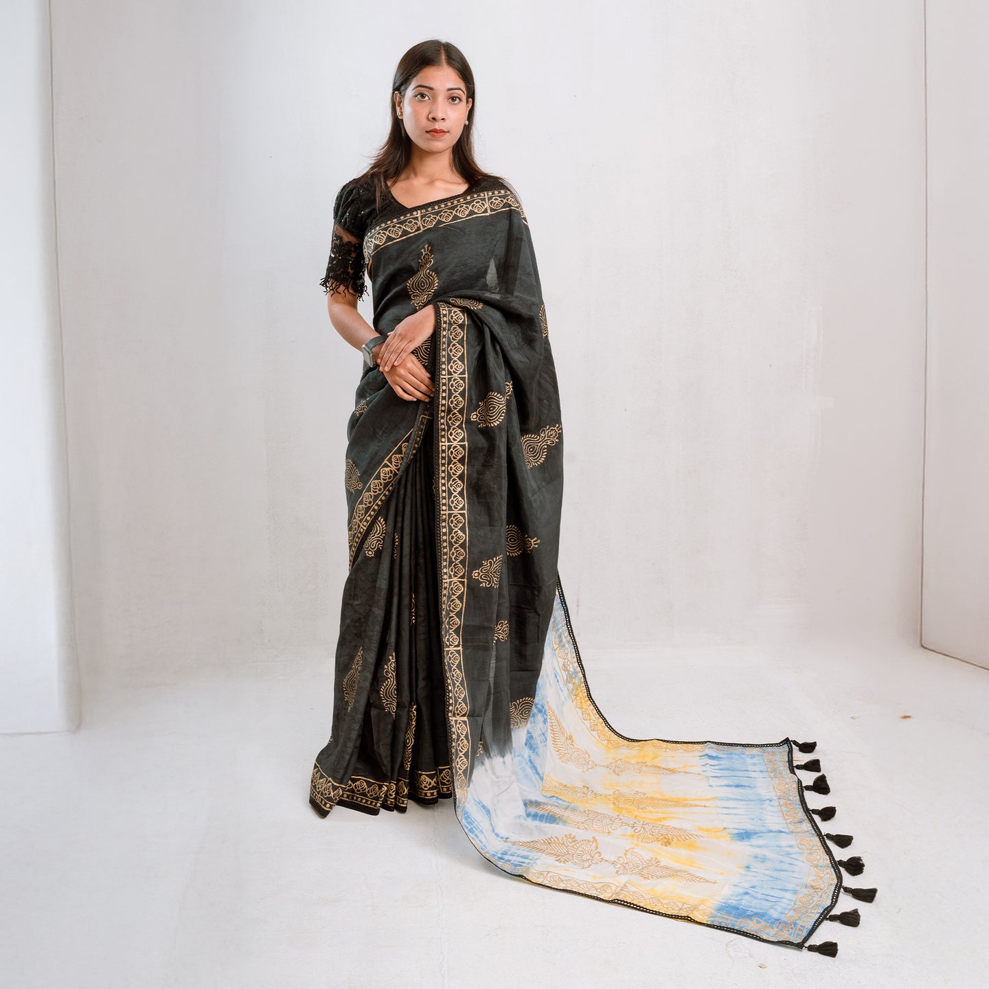 Premium Midnight SkyX Silk Saree (Black)