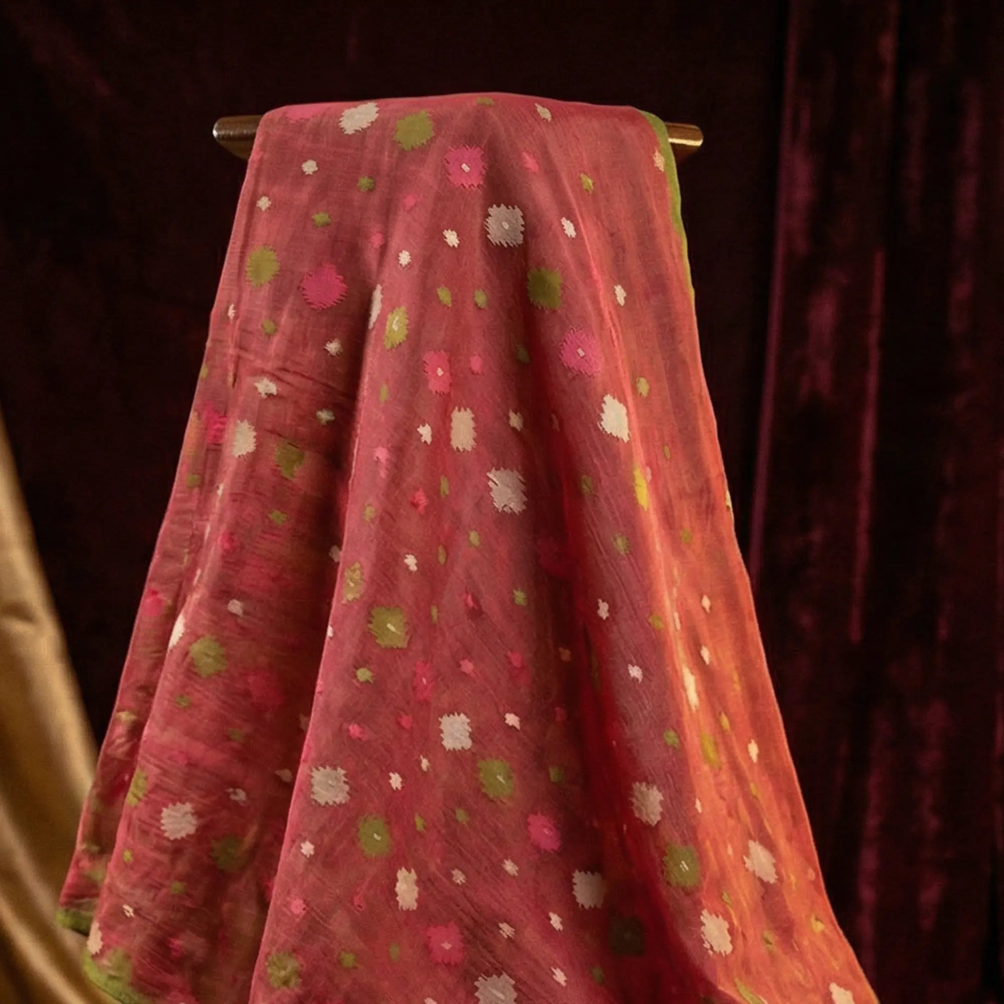 Elegant Olive Handloom Dhakai Jamdani Saree: Lightweight Weave, Traditional Motifs