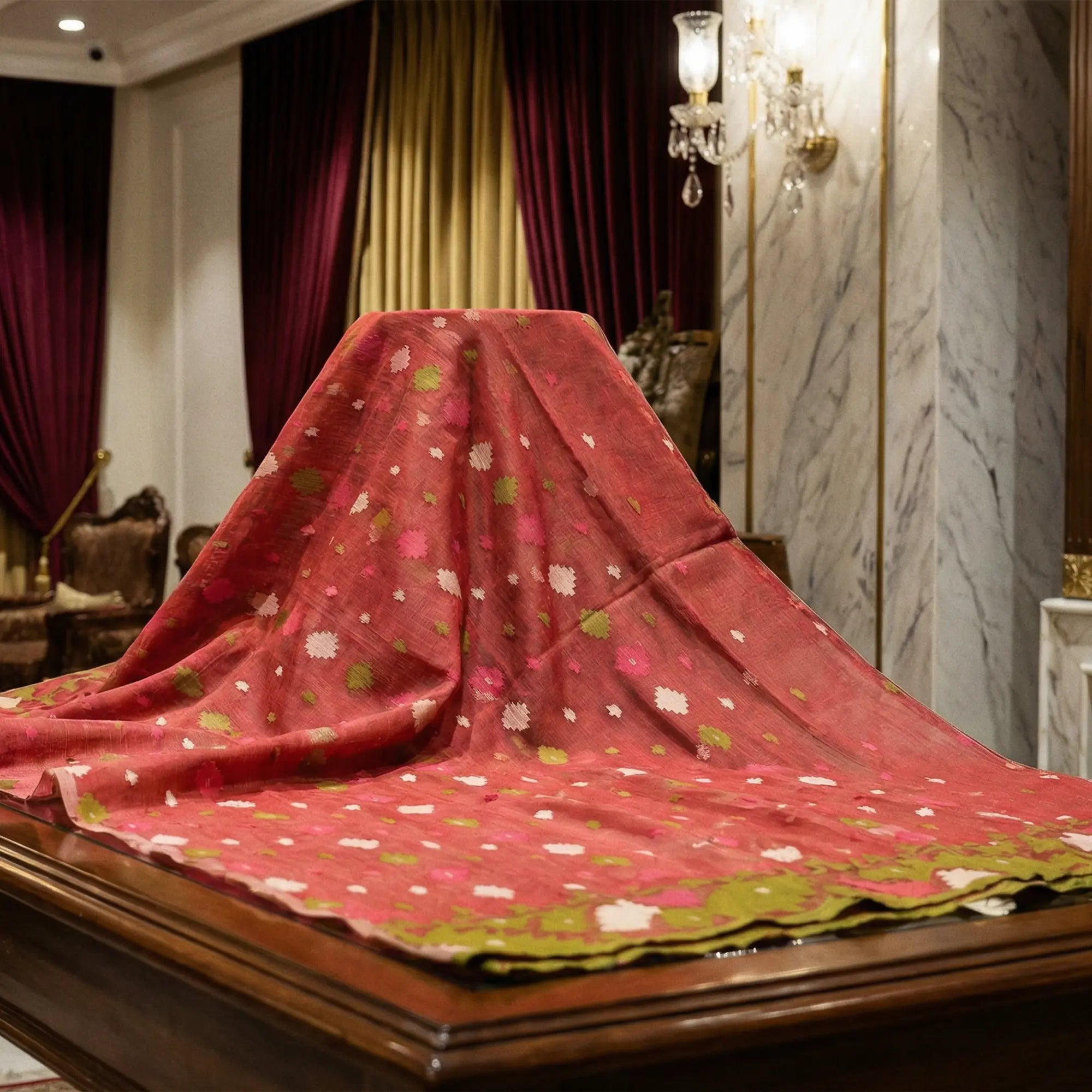 Elegant Olive Handloom Dhakai Jamdani Saree: Lightweight Weave, Traditional Motifs