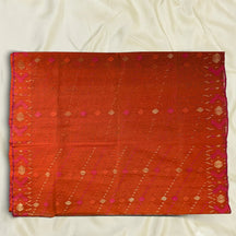Vibrant Orange Handloom Dhakai Jamdani Saree: Lightweight Weave, Rich Motifs