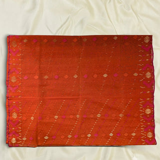 Vibrant Orange Handloom Dhakai Jamdani Saree: Lightweight Weave, Rich Motifs