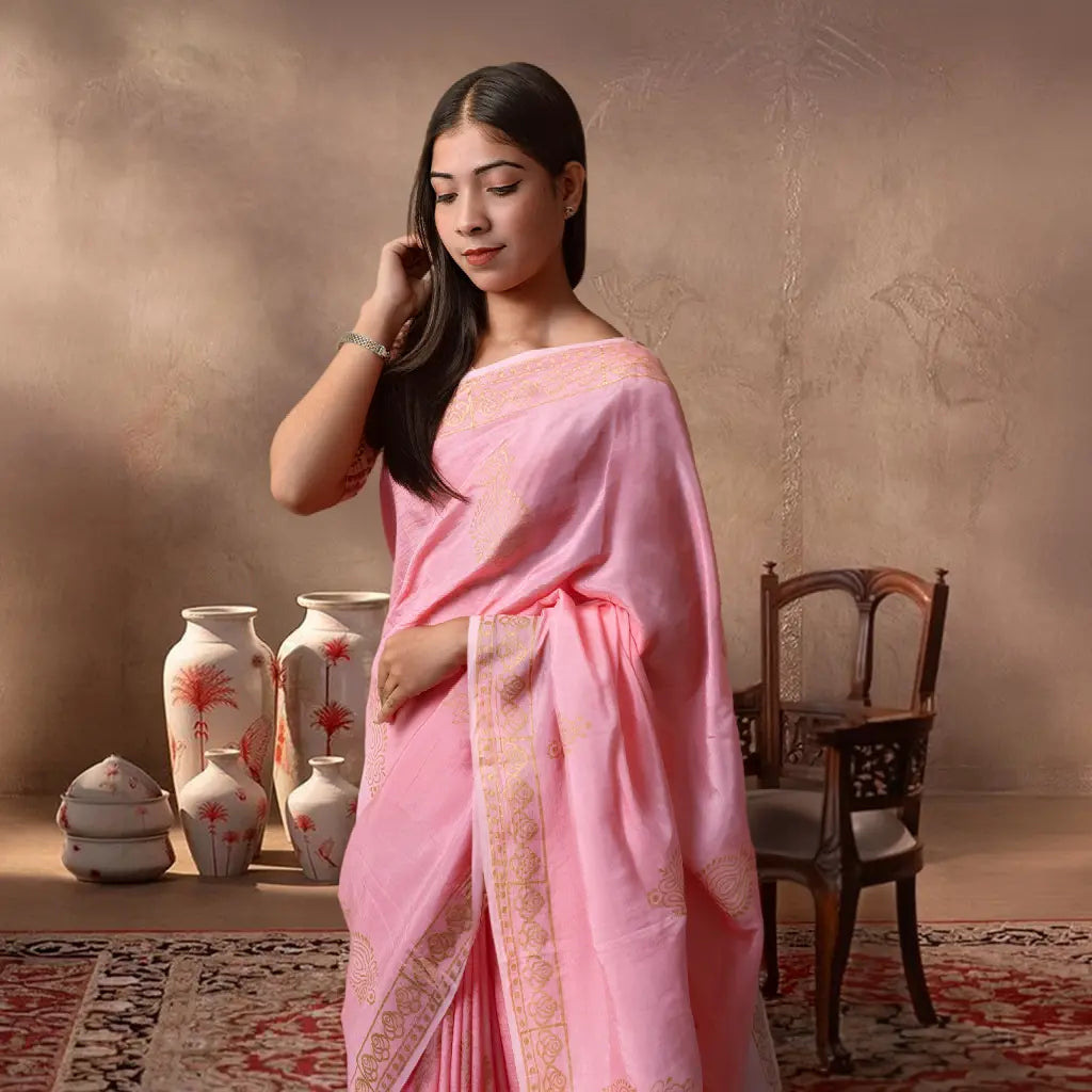 Premium Orchid skyX Silk Saree (Pink)