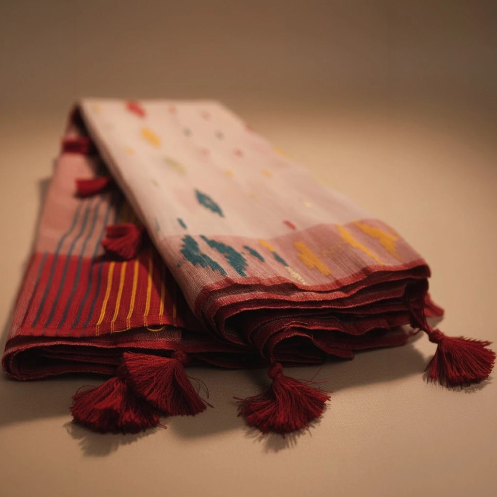 Red and White Handloom Dhakai Jamdani Saree: Classic Weave, Traditional Motifs