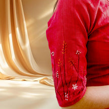 Red GardenX Cotton Blouse: Hand Embroidery & Princess Cut Design